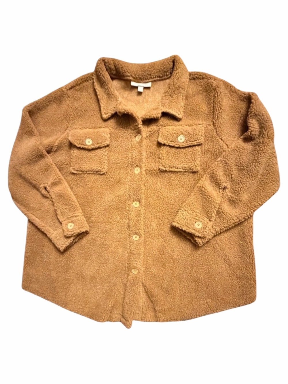 Woman‎ Within Sherpa Fleece Shacket 24W Brown Teddy Button Front Jacket